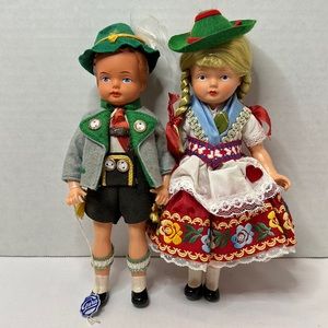 Vintage German 9 inch Dolls Gura Traditional Clothing Lot of 2 Boy and Girl